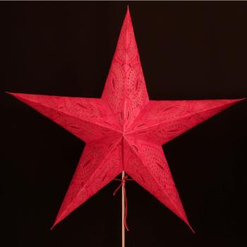 Preview: Siddharta Batik Glitter/Rot - Faltbarer Leuchtstern, Weihnachtsstern aus Papier mit 5 Zacken, 60 cm